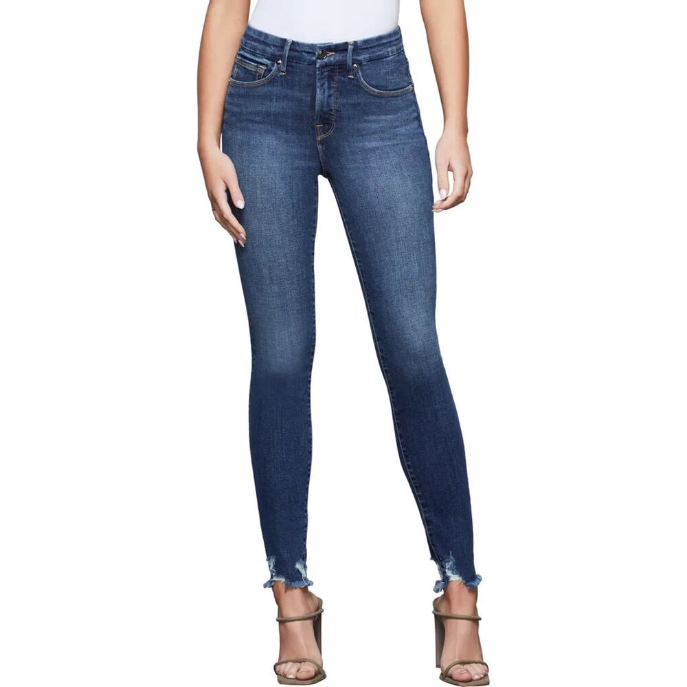 New Good American Good Legs Fray Hem Jeans in Blue429 Women's Size 00/24